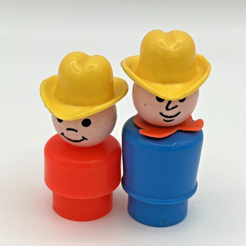 Vintage Fisher Price Little People Farmer & Son Yellow Hat Farm‎ Figure USA